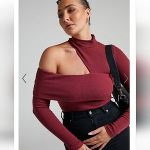 Showpo burgundy asymmetrical top